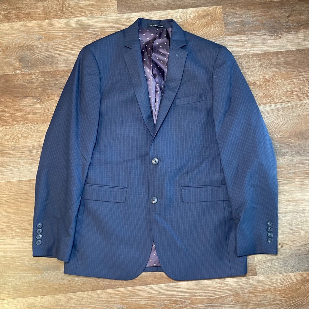 Perry Ellis Portfolio Men 40L Slim Fit Navy Blue Micro Stripe Suit Jacket Blazer